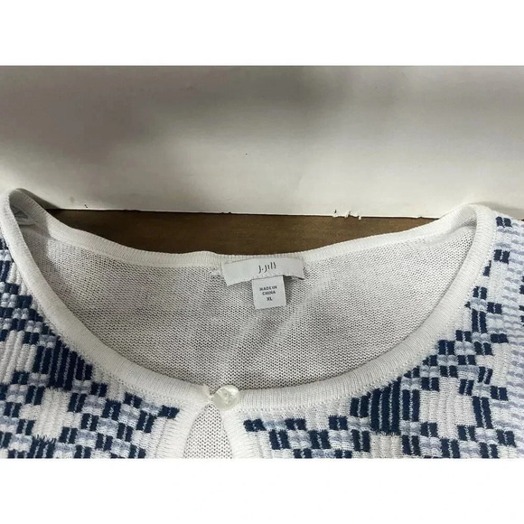 J Jill Sweater Tunic Top Sz XL Blue White Embroidered Linen Blend Lagenlook - Picture 2 of 9